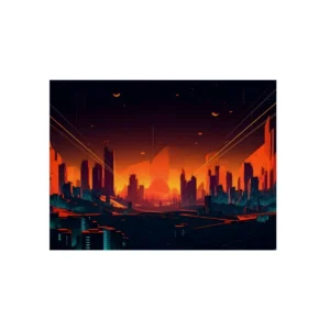 Orange Sunset City Skyline Metal Poster