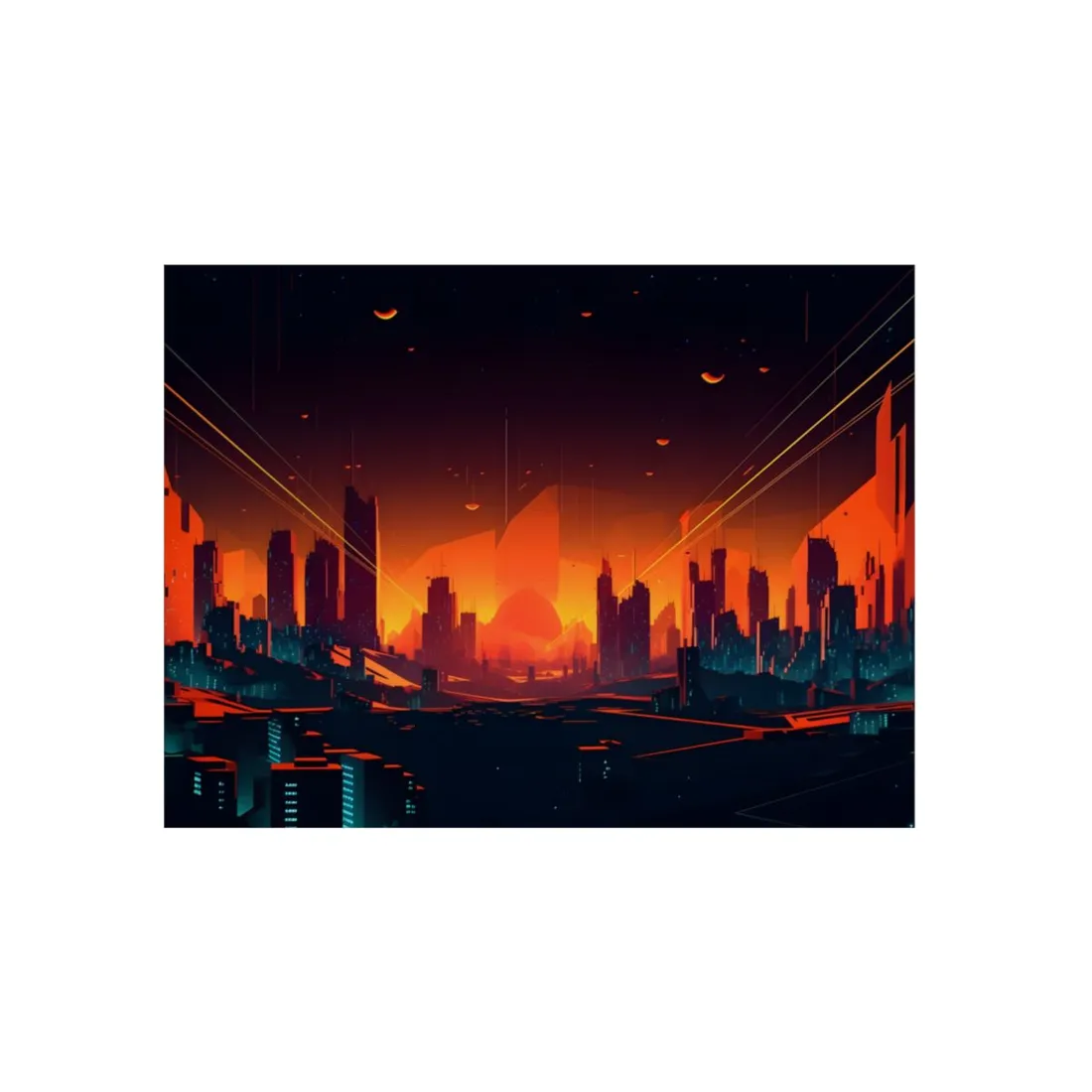Cyberpunk Cityscape: Nighttime Landscape Photograph - Metal Poster