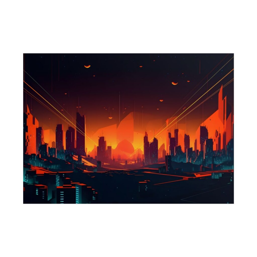 Cyberpunk Cityscape: Nighttime Landscape Photograph - Poster