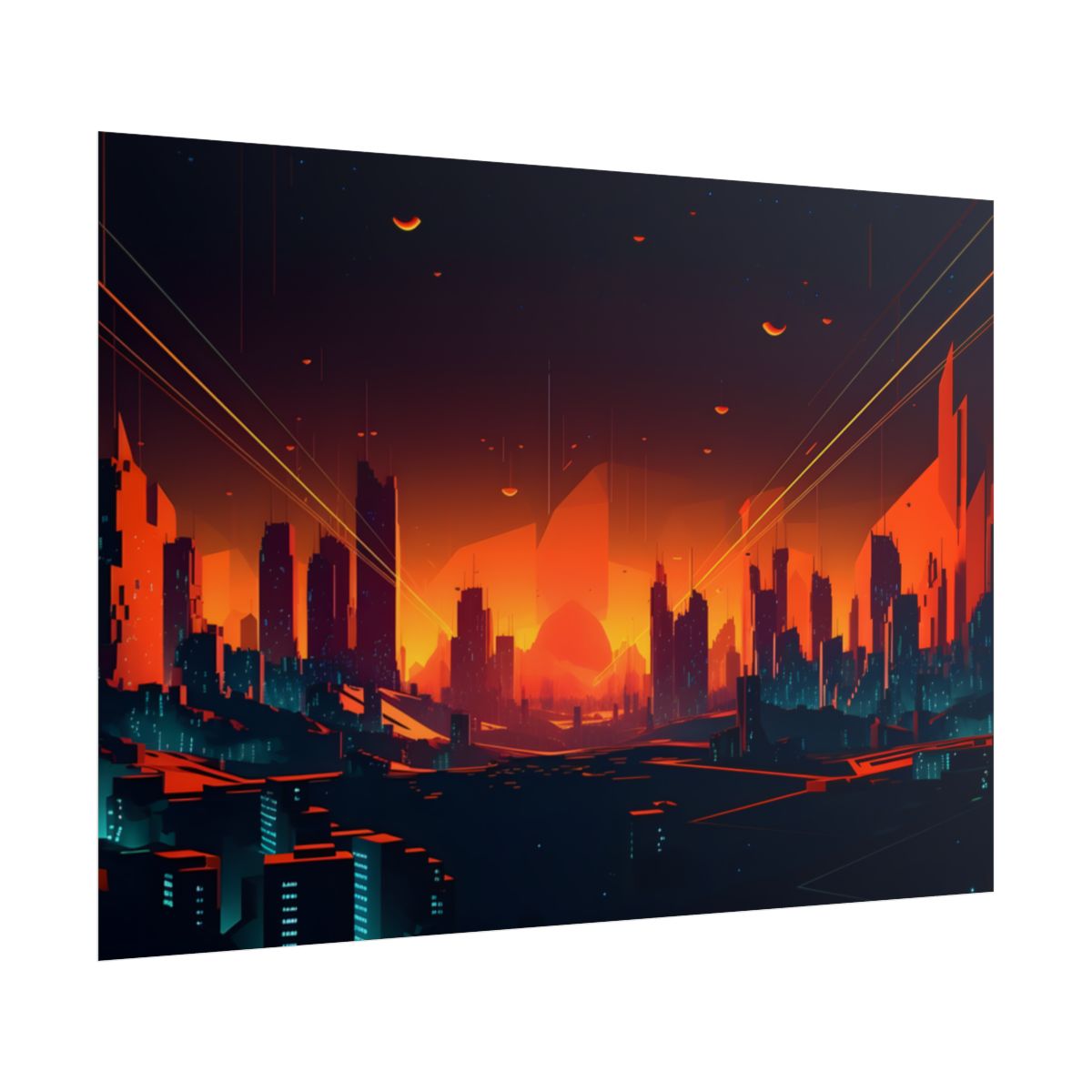 Cyberpunk Cityscape: Nighttime Landscape Photograph - Poster