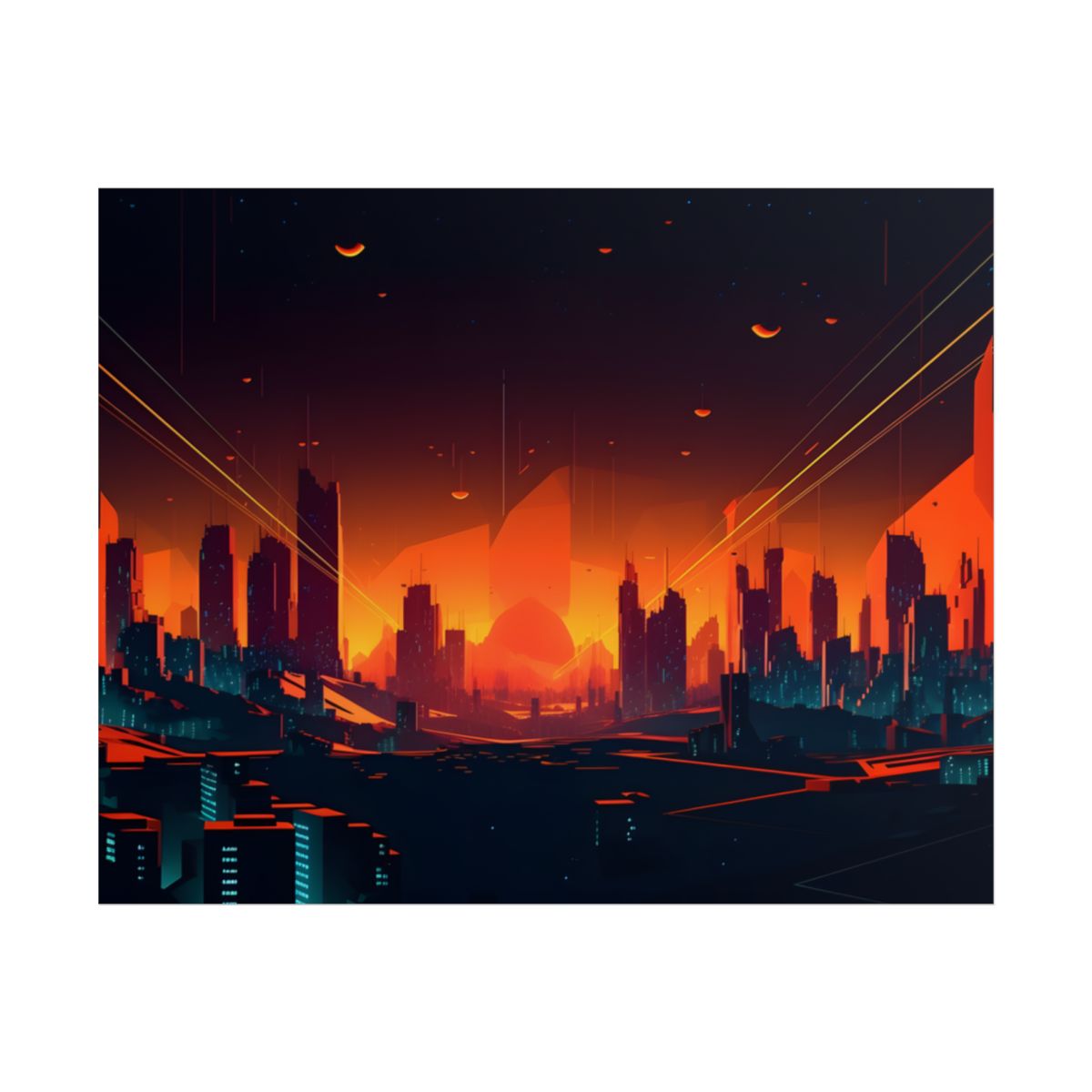 Cyberpunk Cityscape: Nighttime Landscape Photograph - Poster