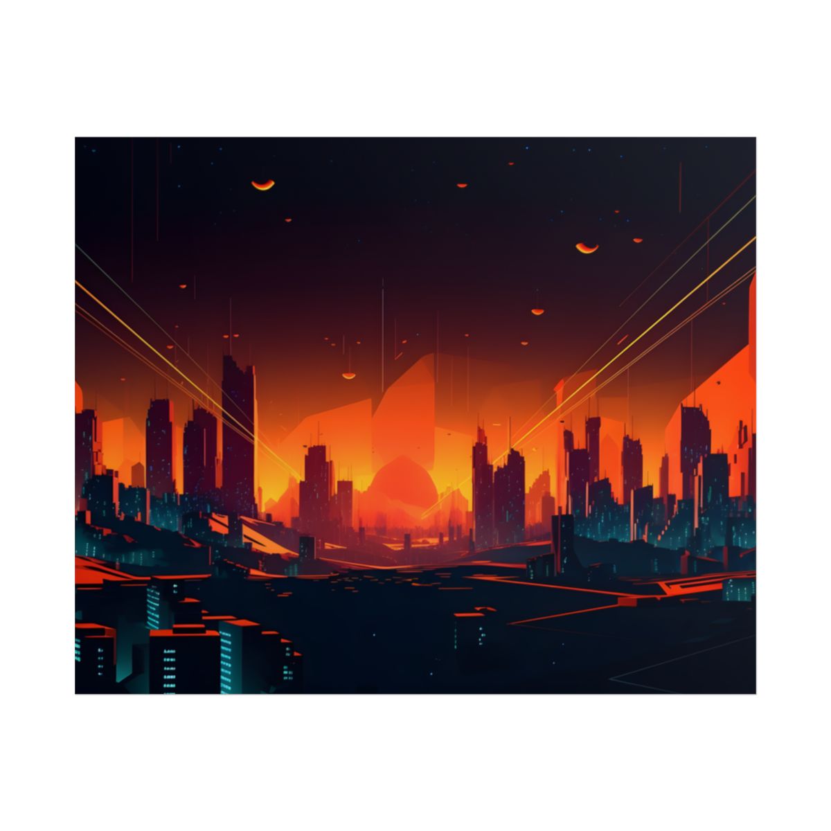 Cyberpunk Cityscape: Nighttime Landscape Photograph - Poster