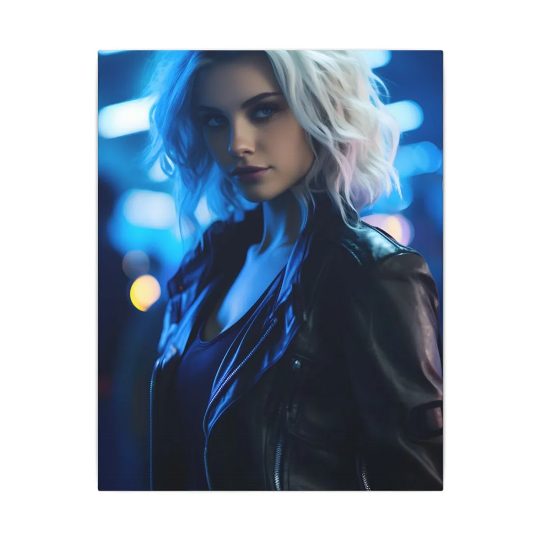 Cyberpunk Close-Up: Teenage Blonde Woman - Canvas