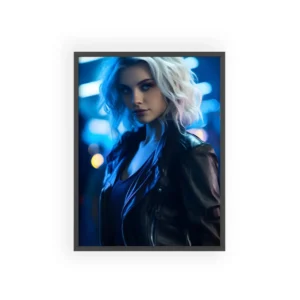 Woman in Black Leather Jacket Framed Poster
