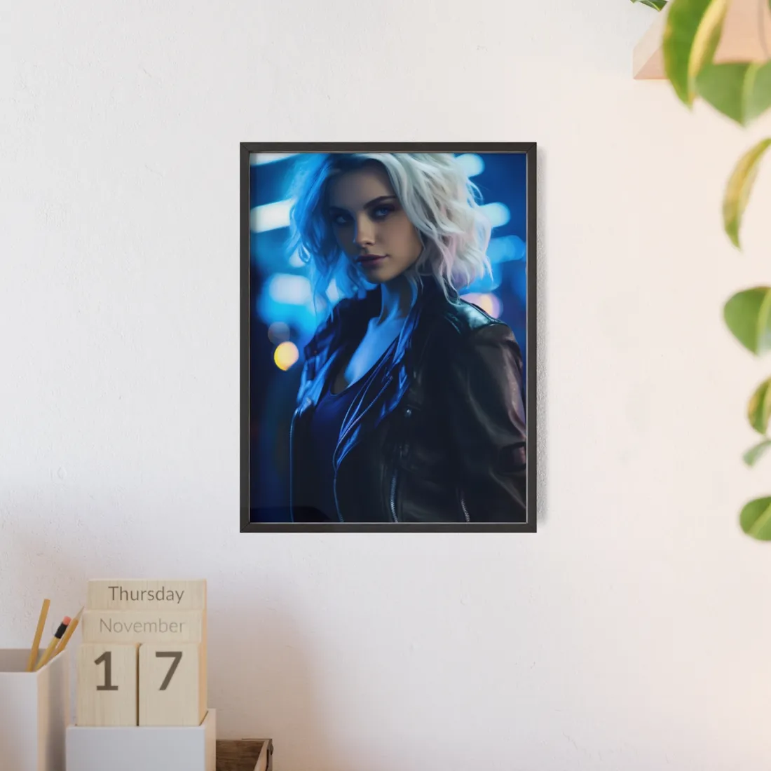 Cyberpunk Close-Up: Teenage Blonde Woman - Framed Poster