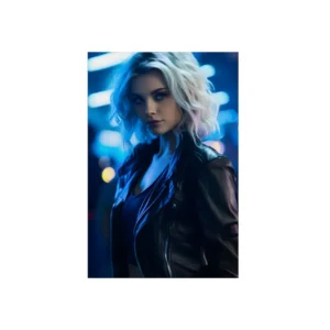 Woman in Black Leather Jacket Metal Poster