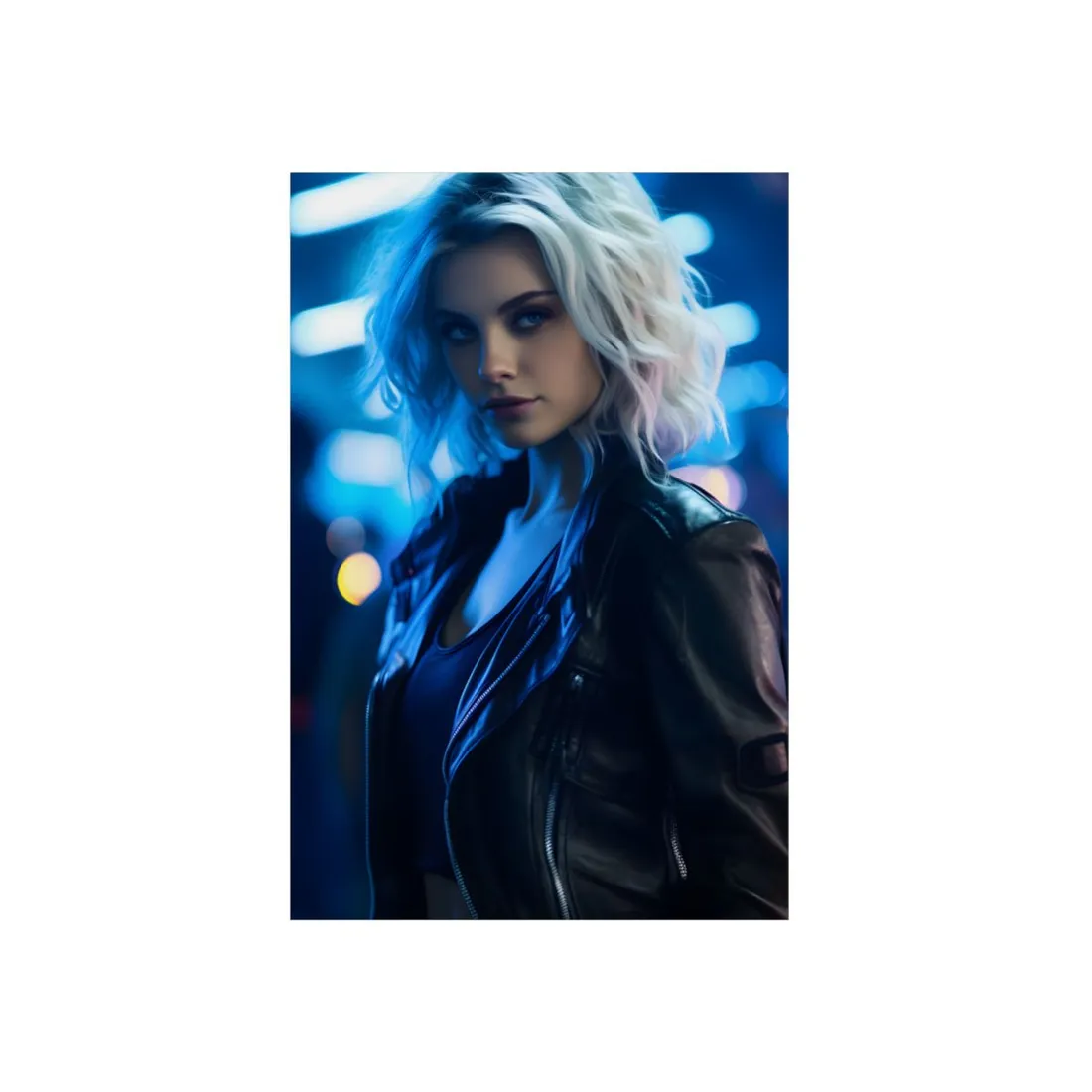 Cyberpunk Close-Up: Teenage Blonde Woman - Metal Poster