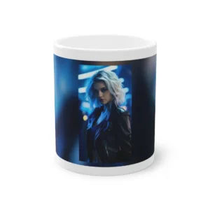 Woman in Black Leather Jacket Mug