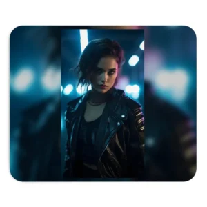Woman in Biker Jacket Mouse Pad