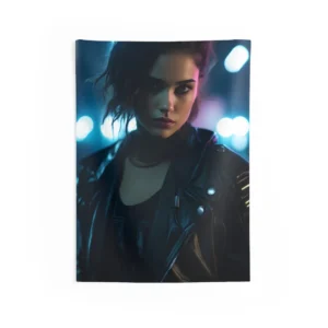Woman in Biker Jacket Wall Tapestry