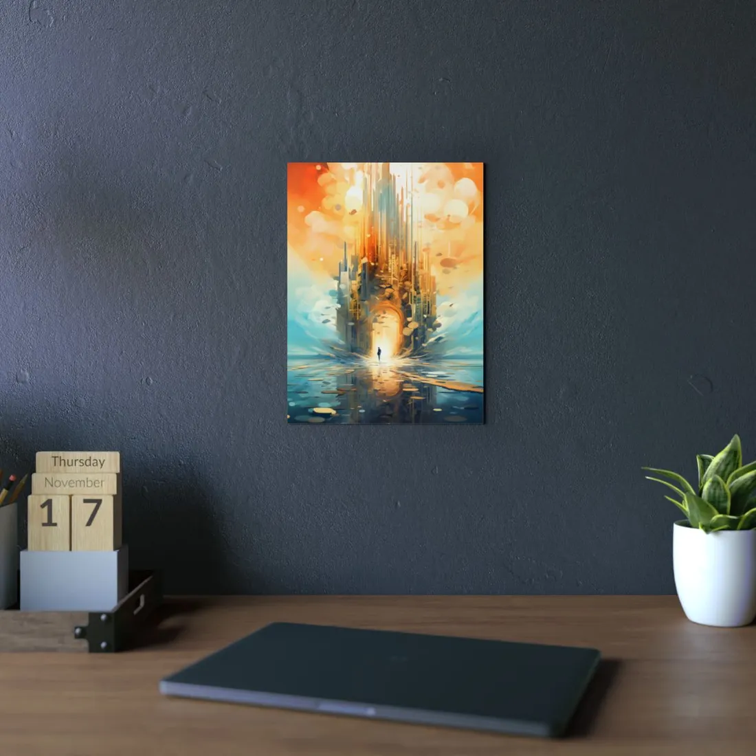Cyberpunk Dreamscape: Dark Digital Artwork with Luminescent Entity - Metal Poster