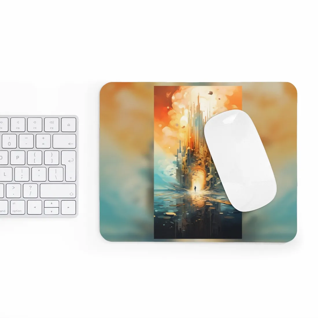 Cyberpunk Dreamscape: Dark Digital Artwork with Luminescent Entity - Mouse Pad