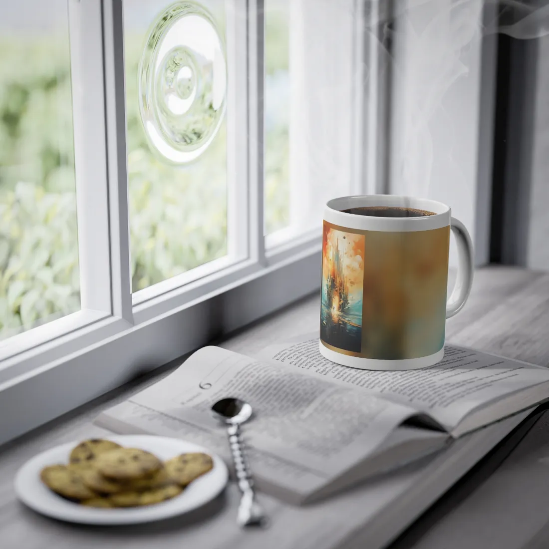 Cyberpunk Dreamscape: Dark Digital Artwork with Luminescent Entity - Mug