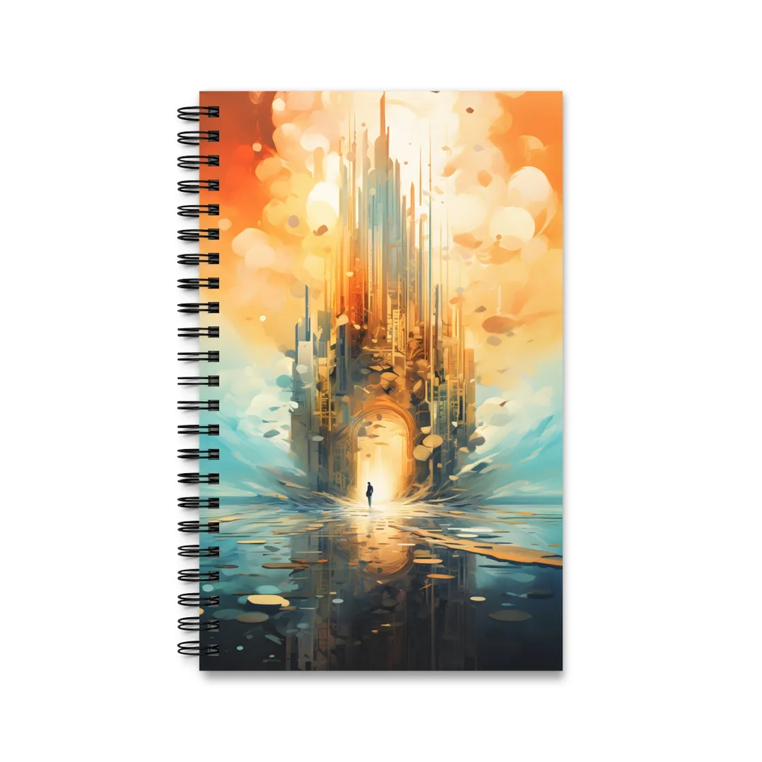 Cyberpunk Dreamscape: Dark Digital Artwork with Luminescent Entity - Spiral Notebook