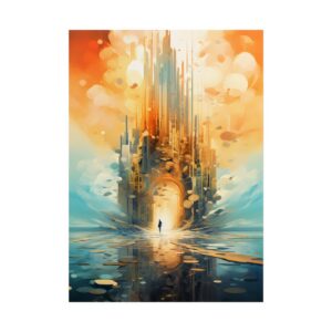 Spired City with Glowing Archway Poster