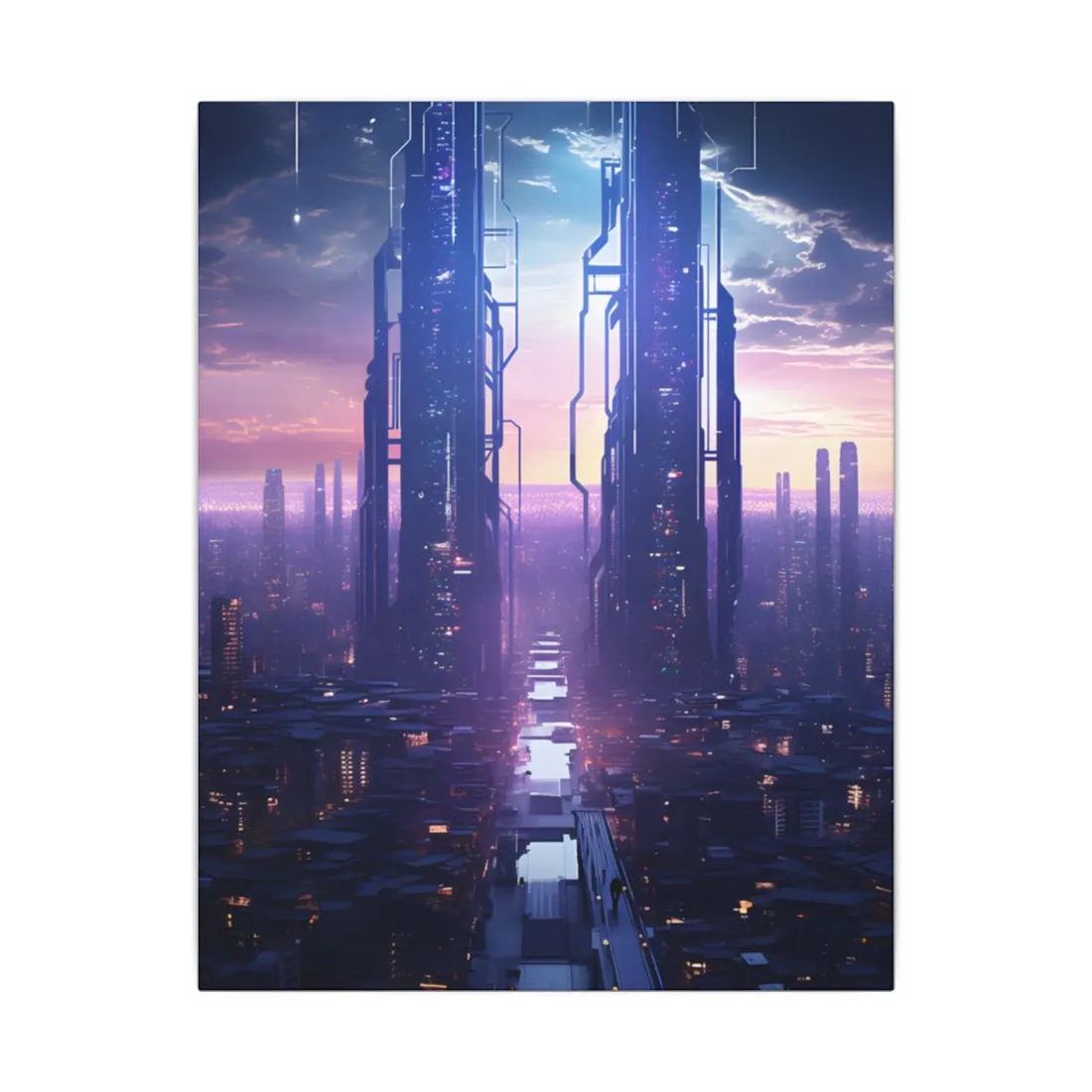 Cyberpunk Dystopia: Dark Cityscape Digital Art - Canvas