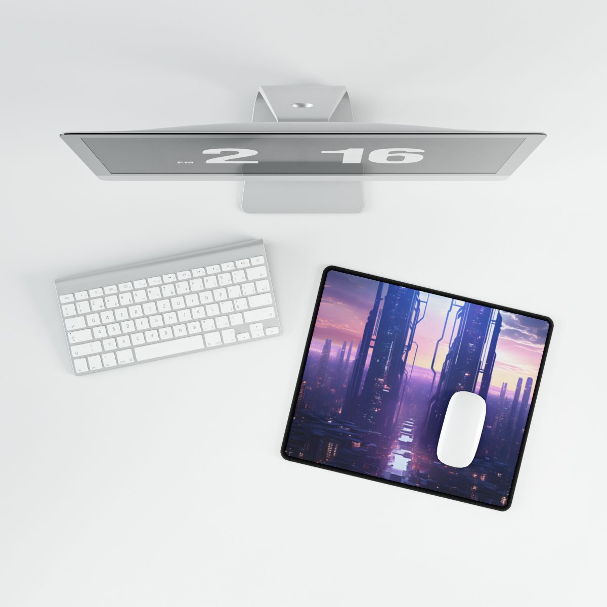Cyberpunk Dystopia: Dark Cityscape Digital Art - Desk Mat