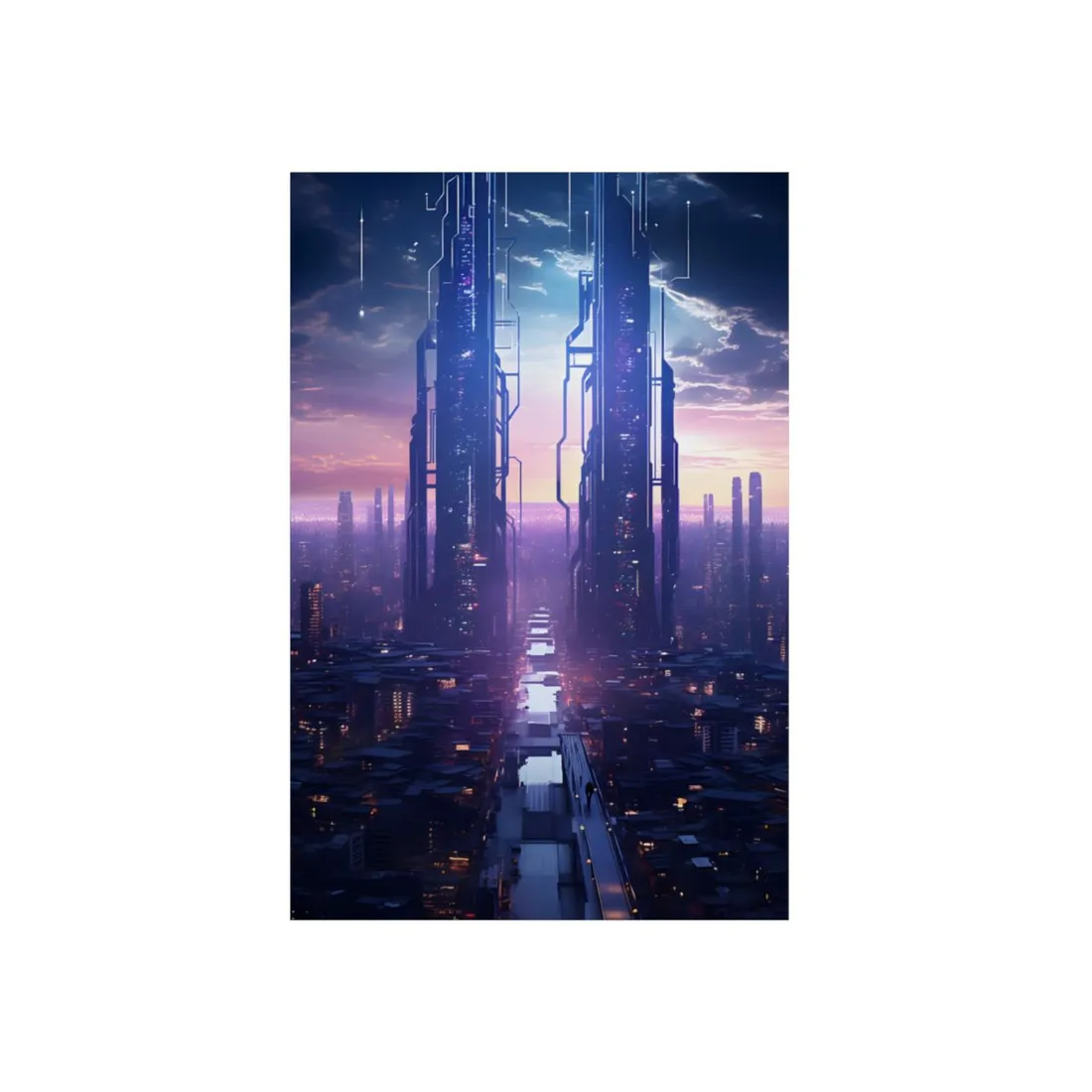 Cyberpunk Dystopia: Dark Cityscape Digital Art - Metal Poster