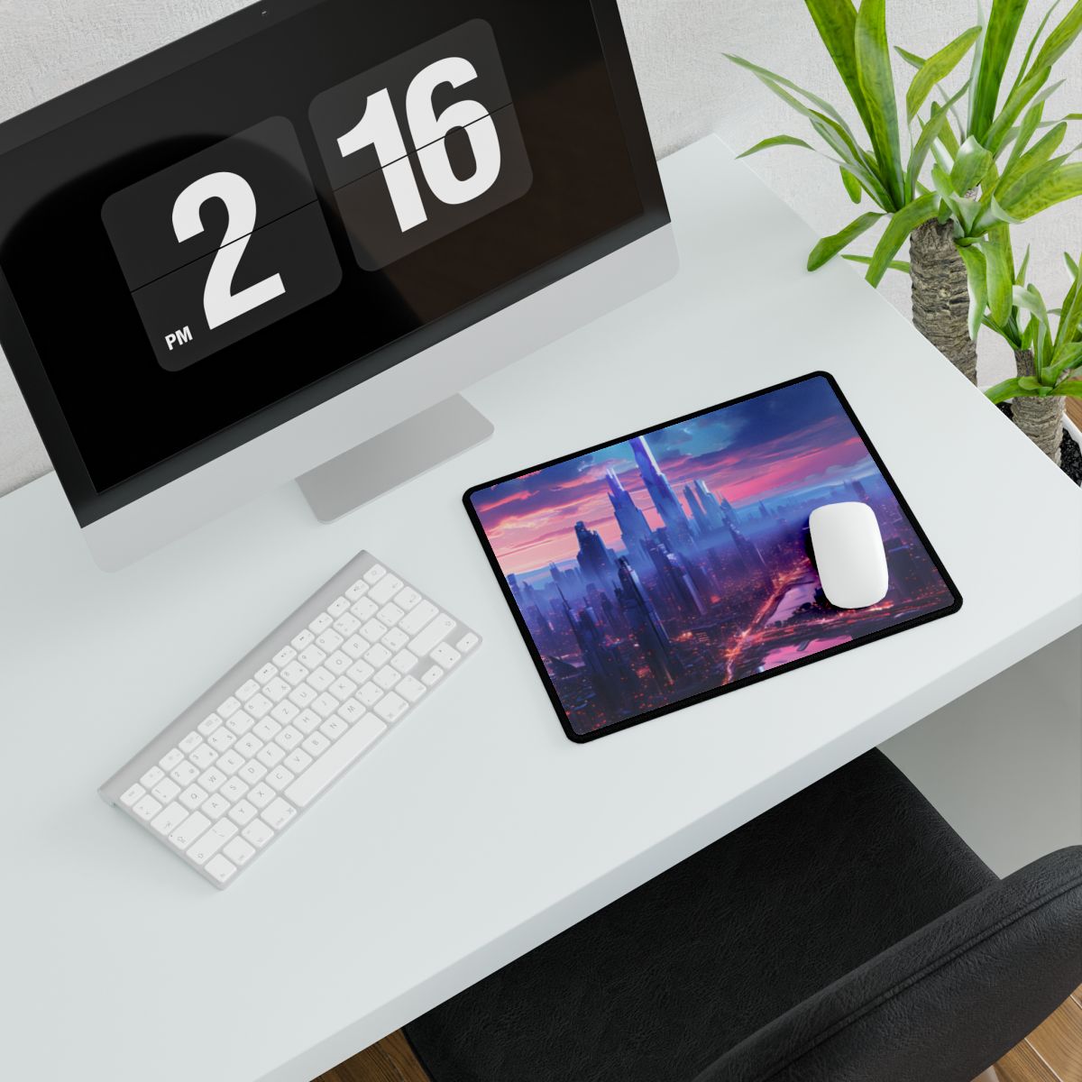 Cyberpunk Dystopia: Futuristic Cityscape Digital Art - Desk Mat