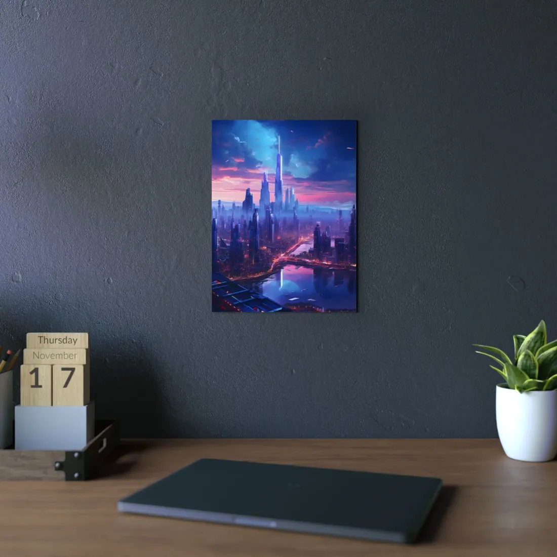 Cyberpunk Dystopia: Futuristic Cityscape Digital Art - Metal Poster