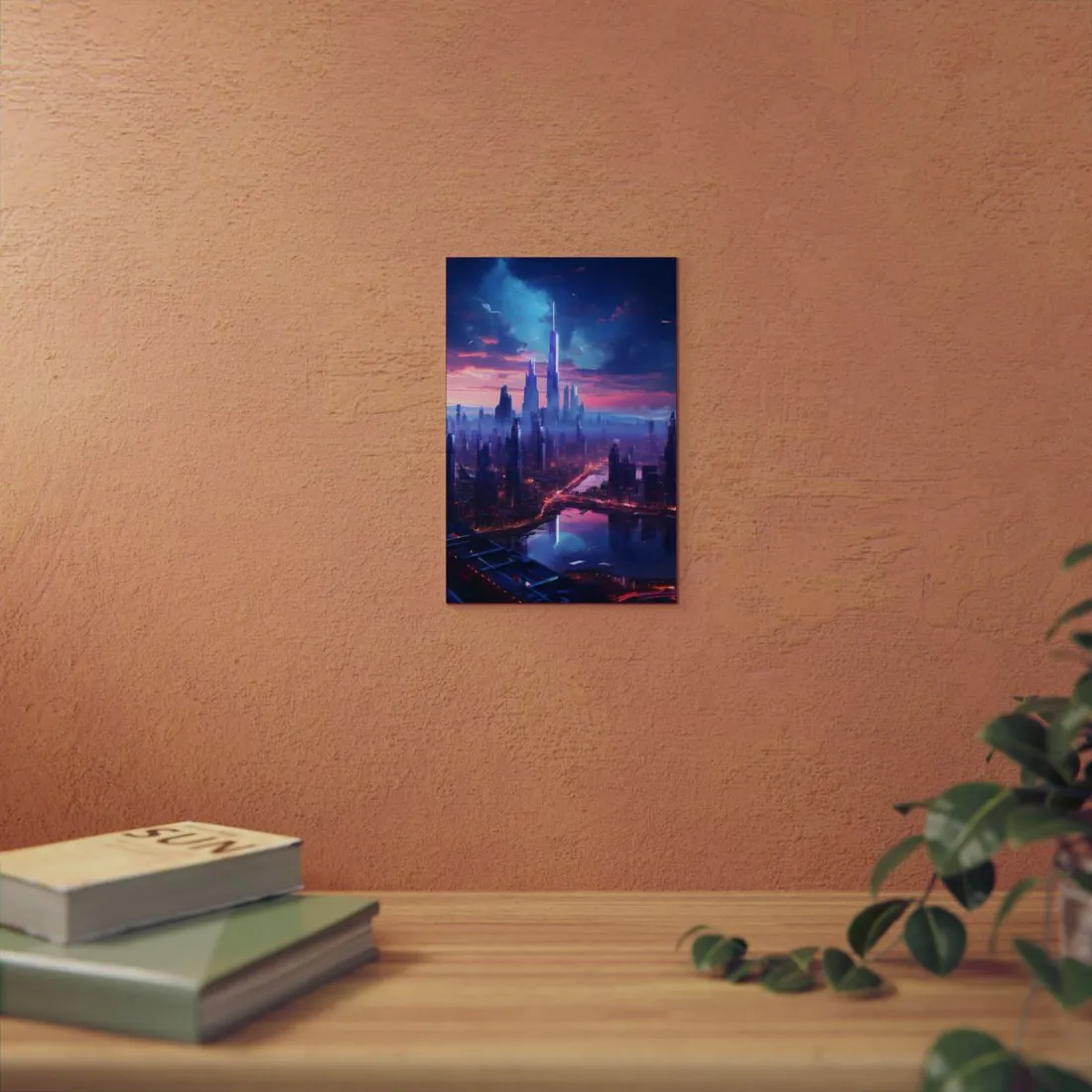 Cyberpunk Dystopia: Futuristic Cityscape Digital Art - Metal Poster