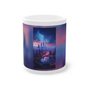 Illuminated Skyscrapers over River Mug