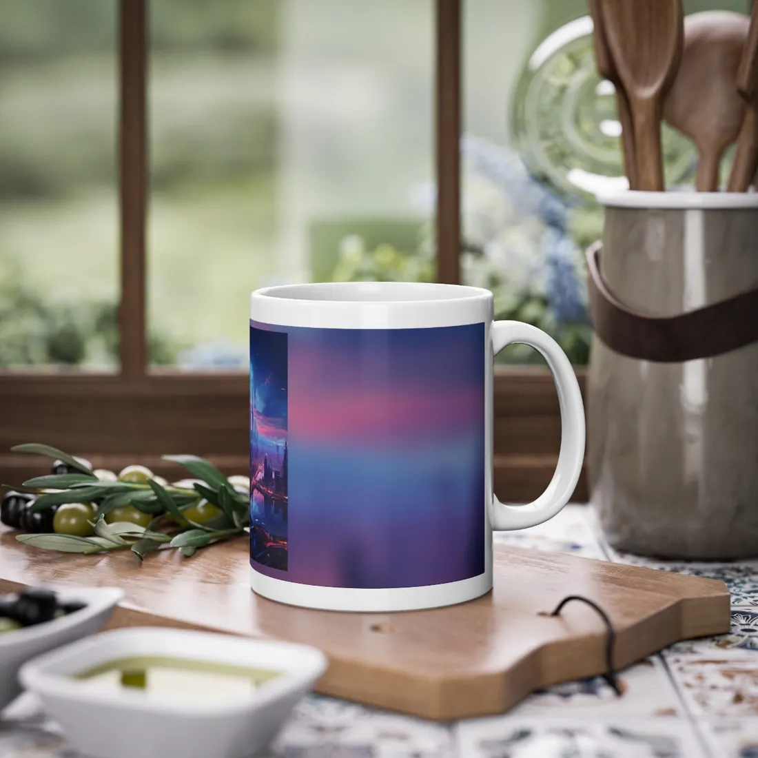 Cyberpunk Dystopia: Futuristic Cityscape Digital Art - Mug