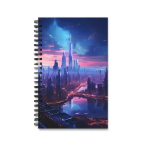 Illuminated Skyscrapers over River Spiral Notebook