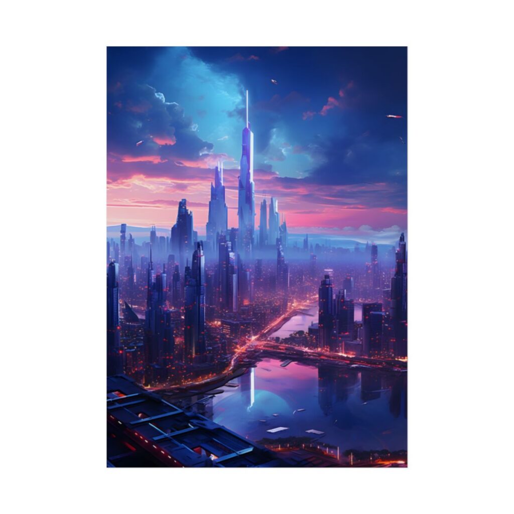 Cyberpunk Dystopia: Futuristic Cityscape Digital Art - Poster