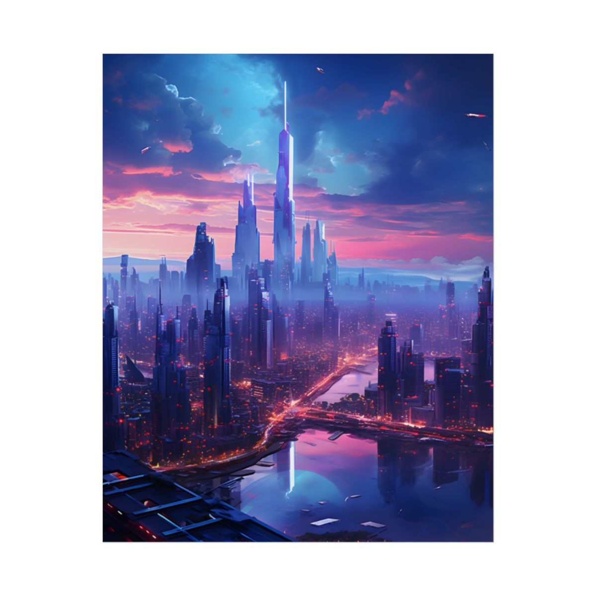 Cyberpunk Dystopia: Futuristic Cityscape Digital Art - Poster