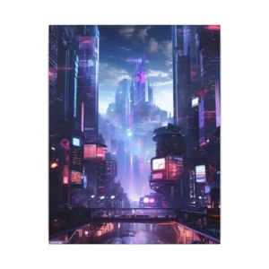 Futuristic City Canal at Night Canvas Print