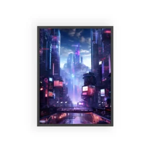 Futuristic City Canal at Night Framed Poster