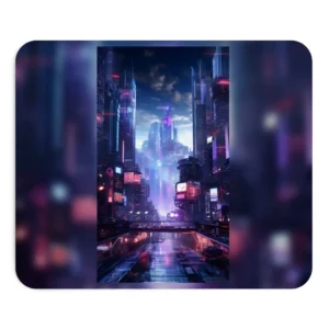 Futuristic City Canal at Night Mouse Pad
