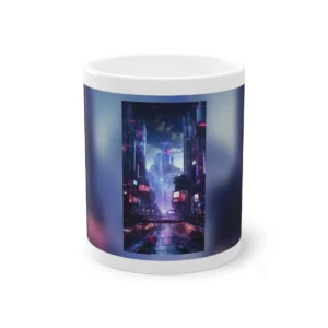 Futuristic City Canal at Night Mug