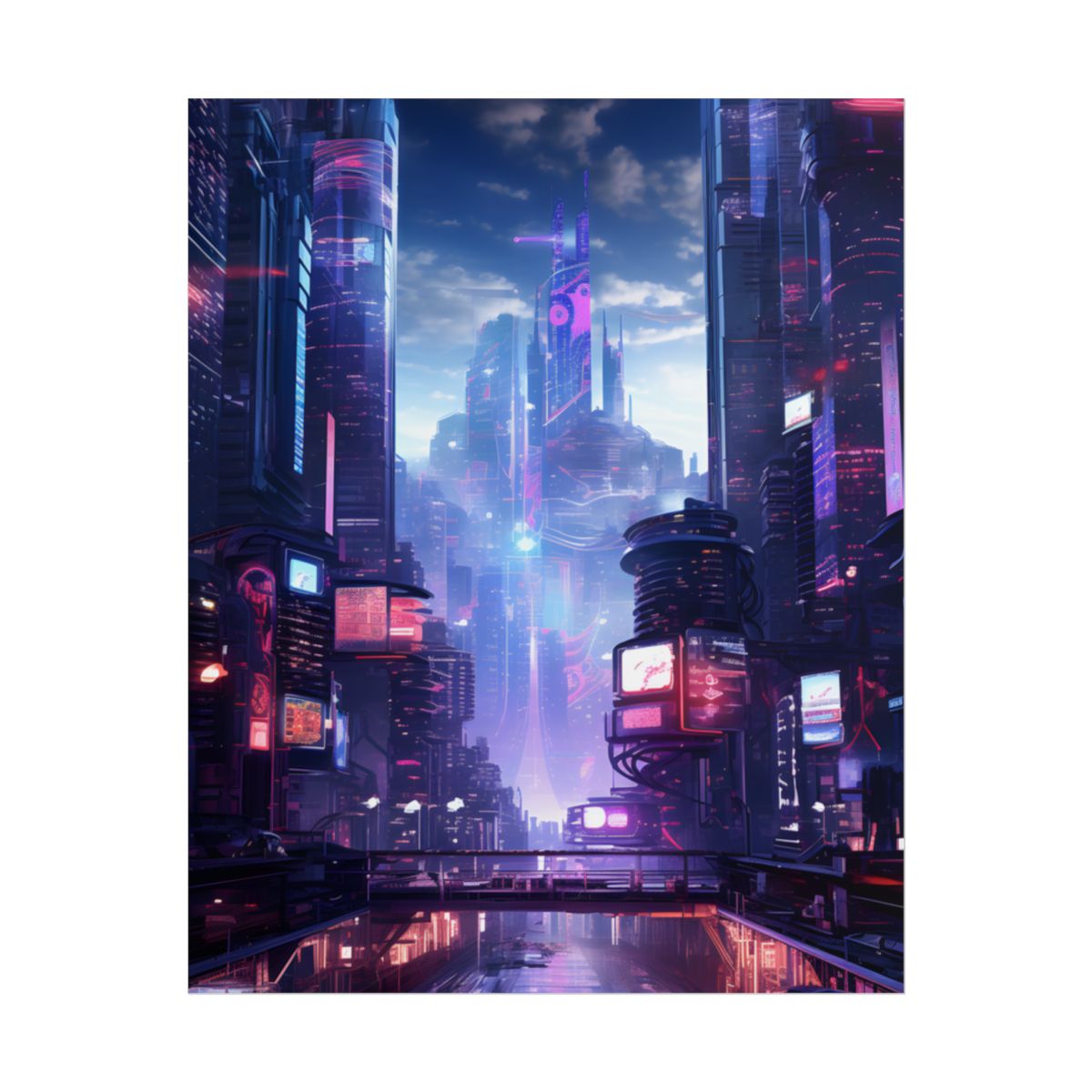 Cyberpunk Dystopia: Neon Cityscape Digital Art - Poster