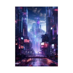 Futuristic City Canal at Night Poster