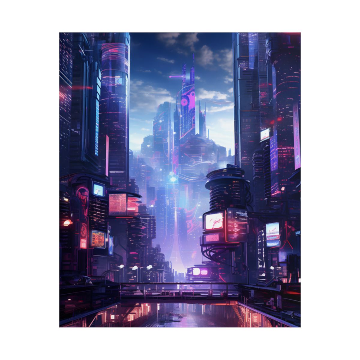 Cyberpunk Dystopia: Neon Cityscape Digital Art - Poster