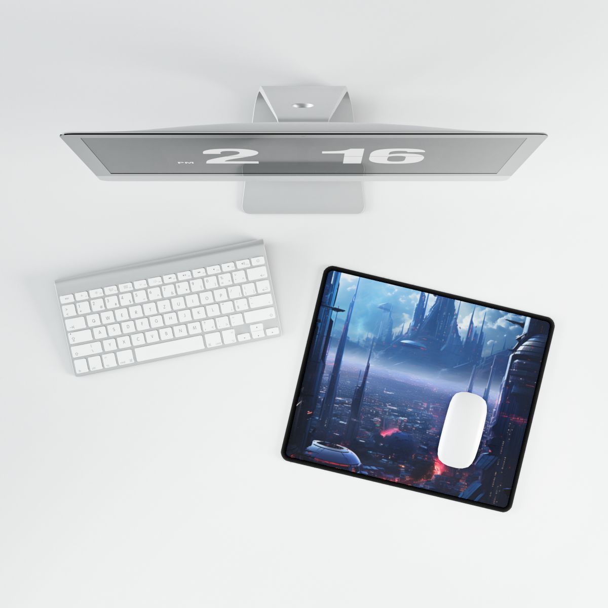 Cyberpunk Dystopia: Neon Cityscape Digital Artwork - Desk Mat