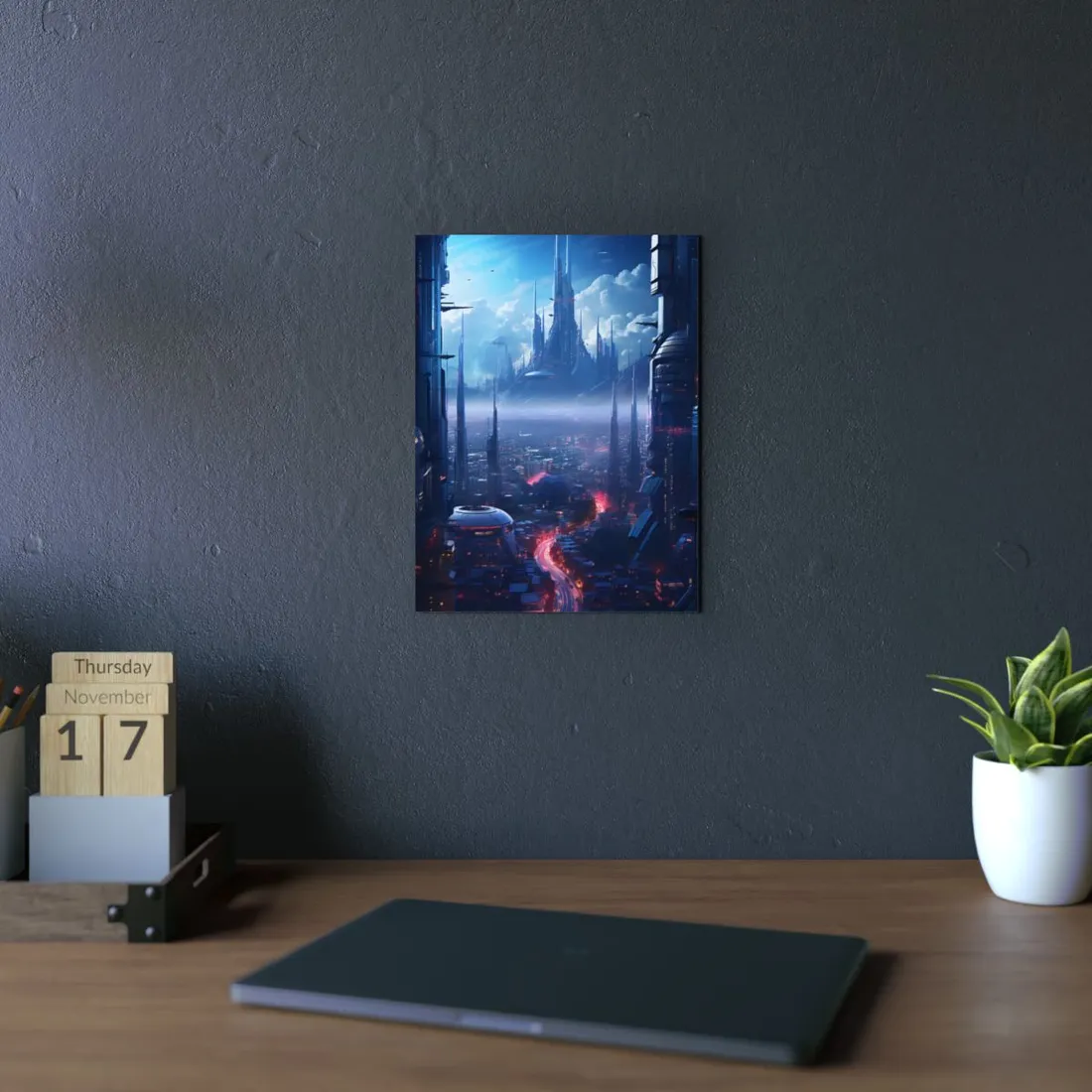 Cyberpunk Dystopia: Neon Cityscape - Metal Poster