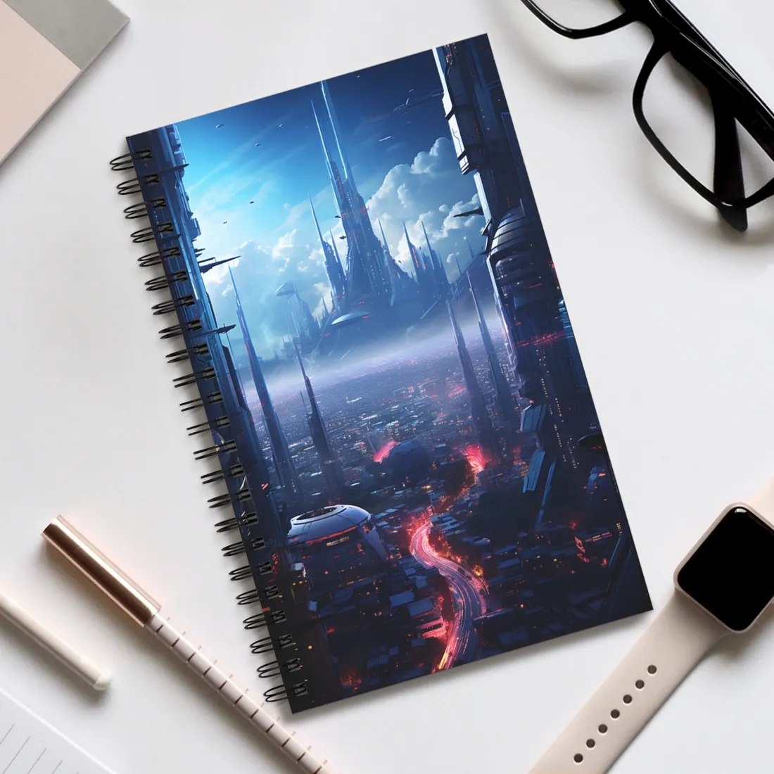 Cyberpunk Dystopia: Neon Cityscape - Spiral Notebook