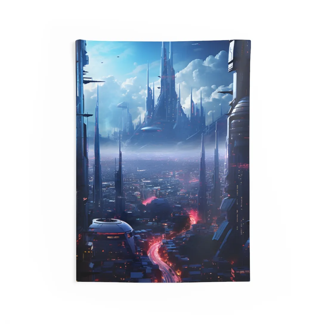 Cyberpunk Dystopia: Neon Cityscape - Wall Tapestry
