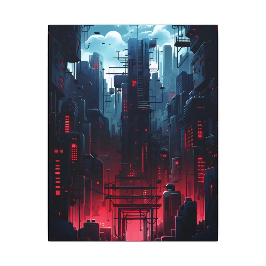 Cyberpunk Melancholy: A Nightly Cityscape Digital Art - Canvas