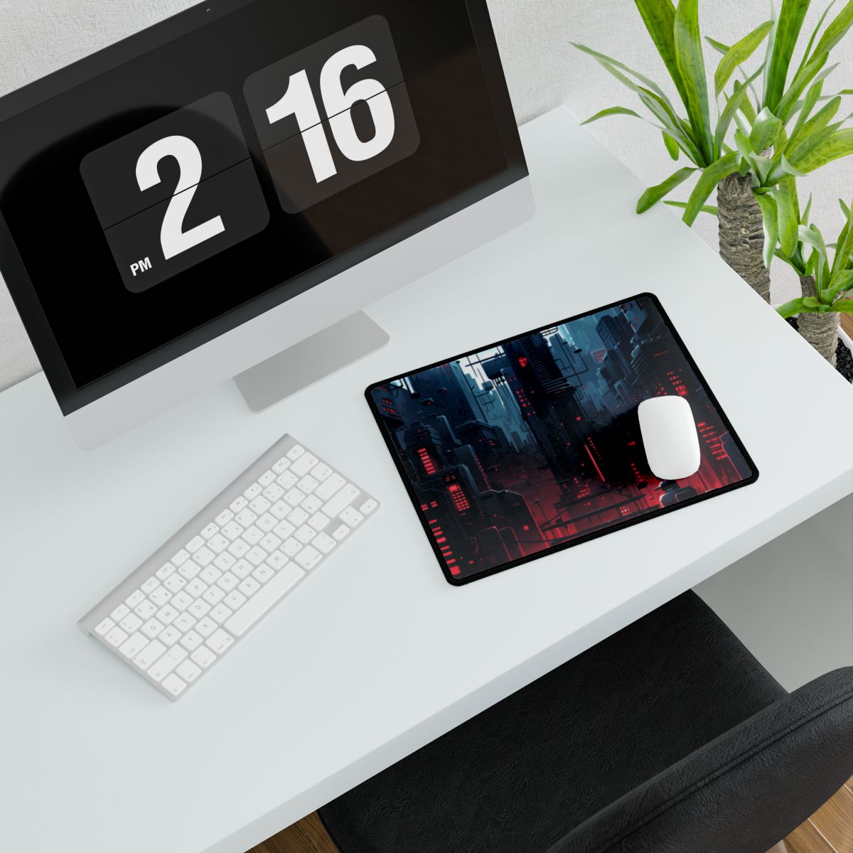 Cyberpunk Melancholy: A Nightly Cityscape Digital Art - Desk Mat