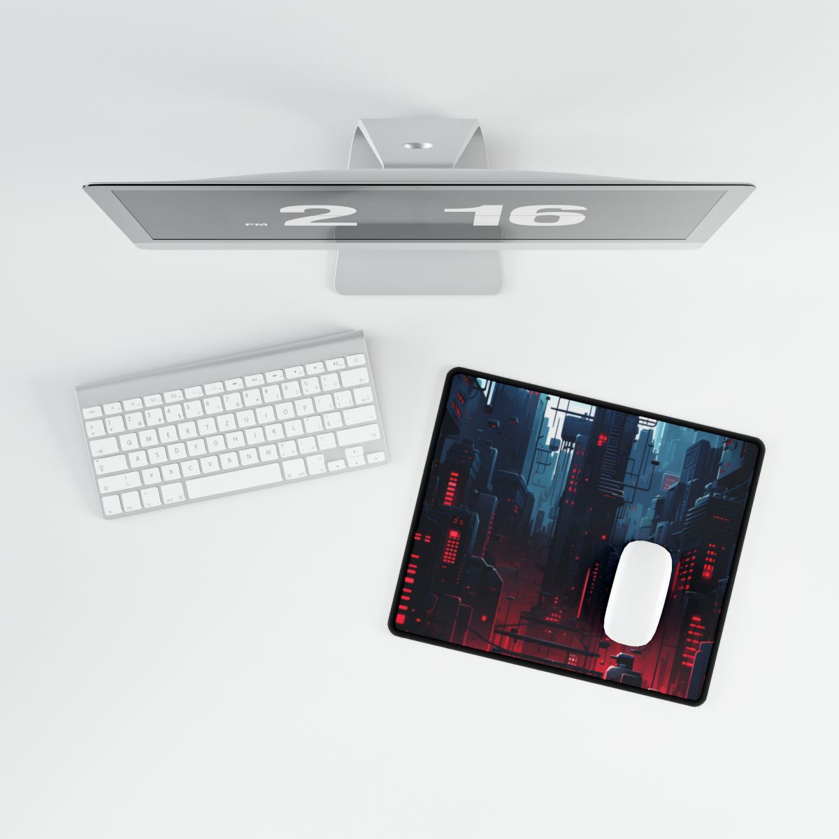 Cyberpunk Melancholy: A Nightly Cityscape Digital Art - Desk Mat