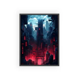 Neon Cyberpunk Skyline Framed Poster