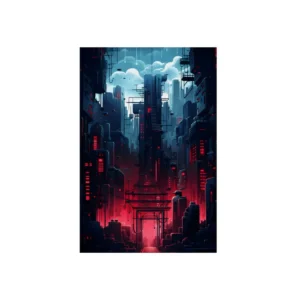 Neon Cyberpunk Skyline Metal Poster