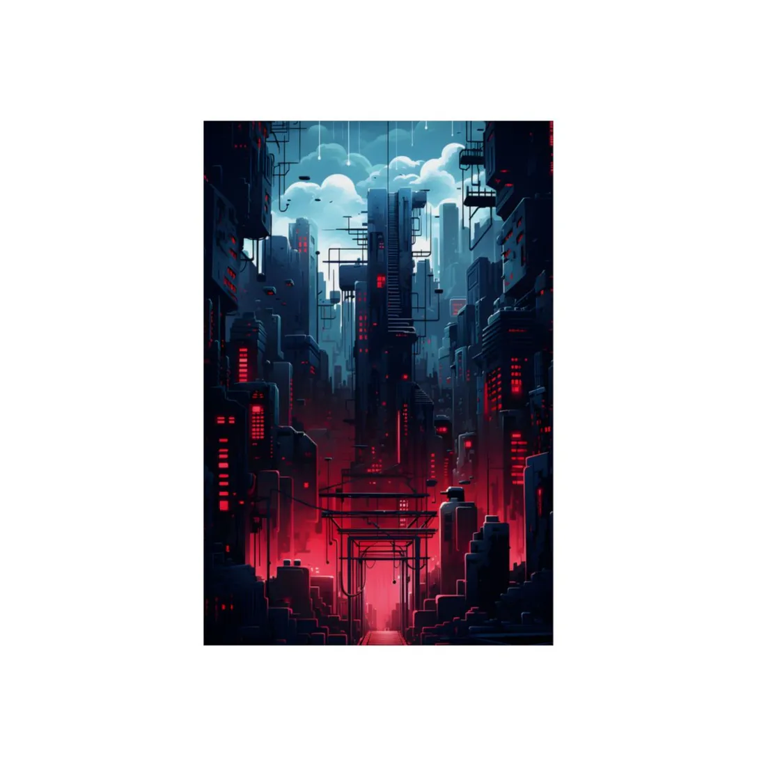 Cyberpunk Melancholy: A Nightly Cityscape Digital Art - Metal Poster