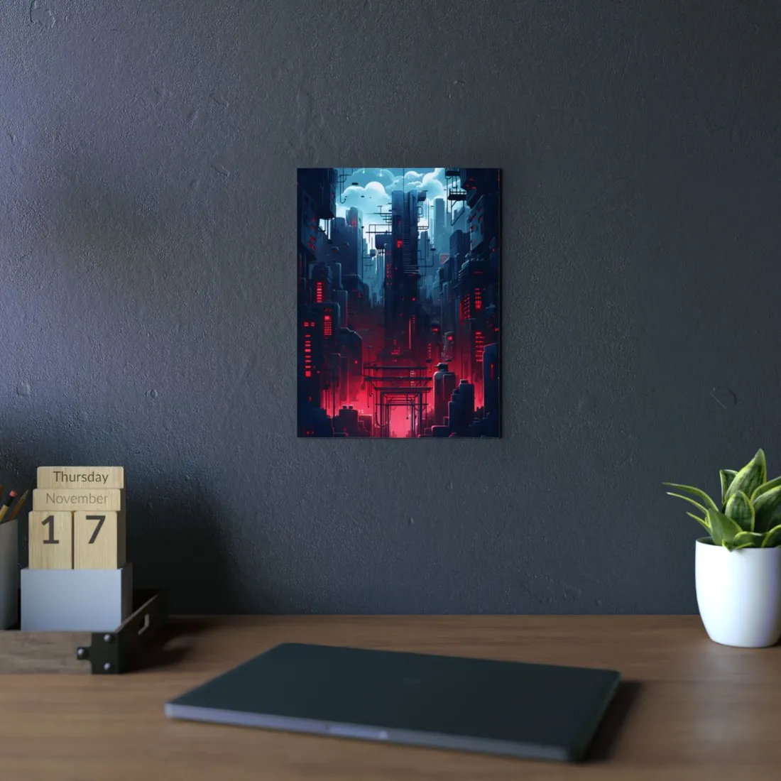 Cyberpunk Melancholy: A Nightly Cityscape Digital Art - Metal Poster