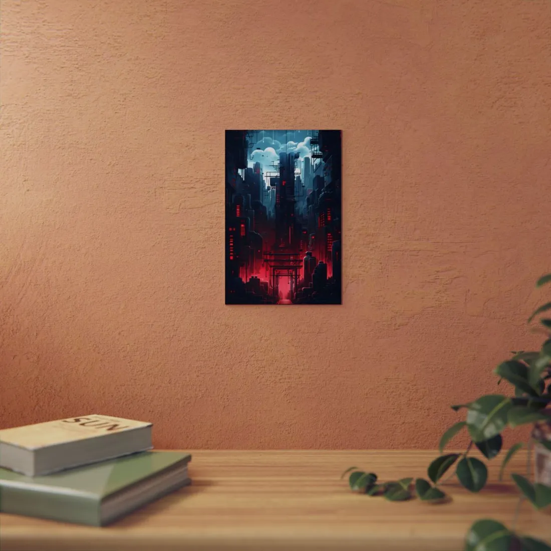 Cyberpunk Melancholy: A Nightly Cityscape Digital Art - Metal Poster