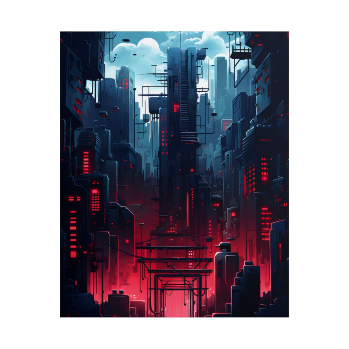 Cyberpunk Melancholy: A Nightly Cityscape Digital Art - Poster